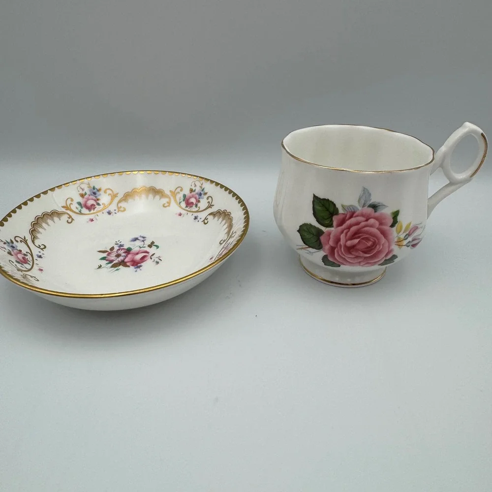 Royal Chelsea Ascot Saucer And Royal Dover Tea Cup Gold Trim English Bone‎ China